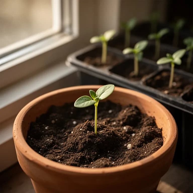Young damiana seedling emerging from soil